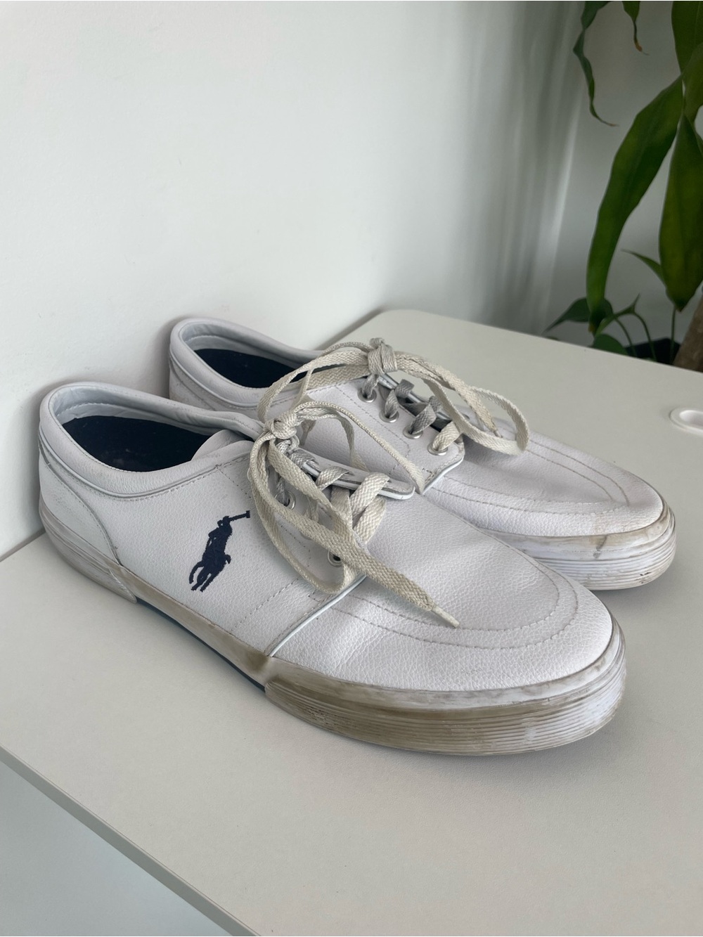 Polo Ralph Lauren Faxon Low White Leather Sneakers 10.5 Pony